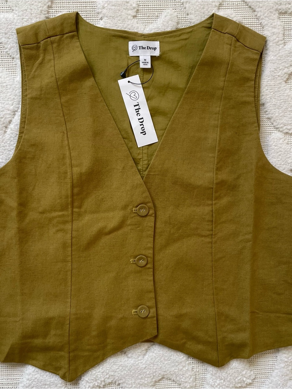 The Drop Women's Olive Button-Front V-Neck Tunic Vest